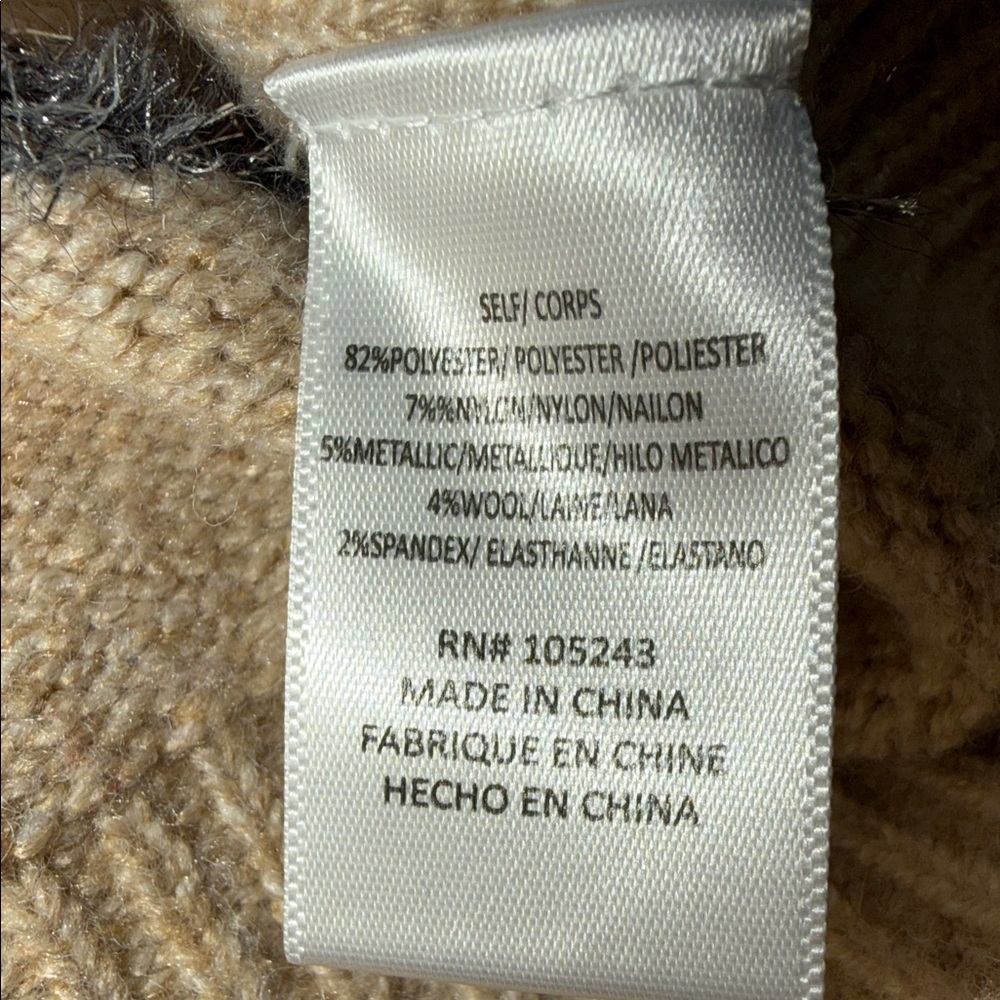 Studio B by Bobeau Tan Striped Sweater Eyelash Metallic Silver Trim Medium - Picture 4 of 8
